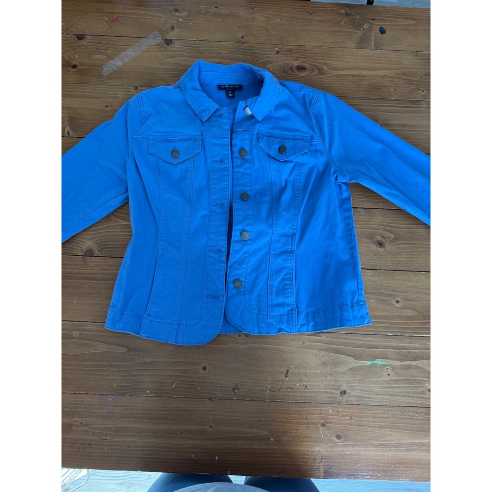 Charter‎ Club Petite Blue Denim Jacket Stretch Cotton Trucker Coat PL Womens